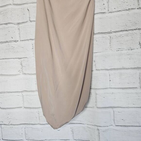 Ramy Brook Beige One Shoulder Mini Dress Bubble Hem 100% Silk Party - Picture 8 of 15